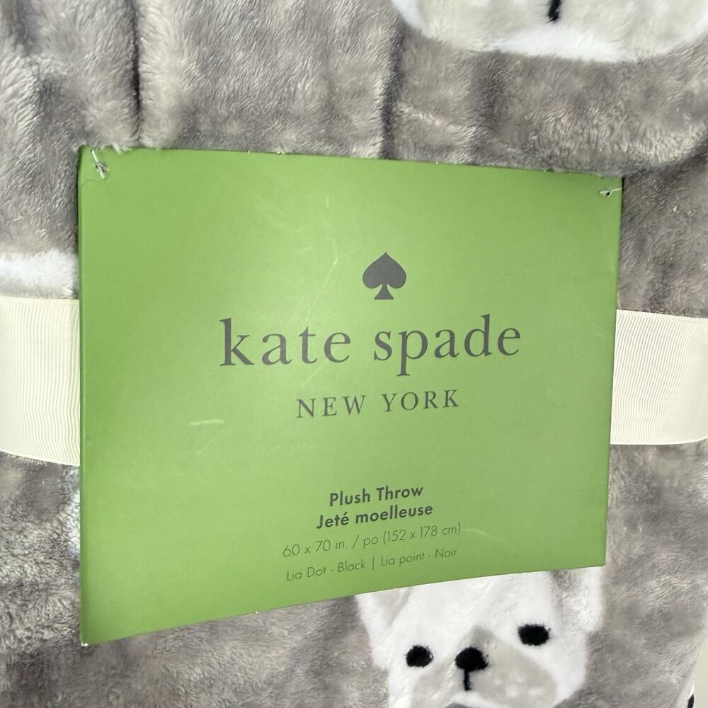 Kate Spade Plush Fleece Throw Blanket Gray French Bulldog Prints 60” X 70” New - Picture 6 of 6